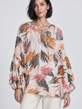 CLOSED Oversized Tunic Abstract Leaf Print in Pink Orange
